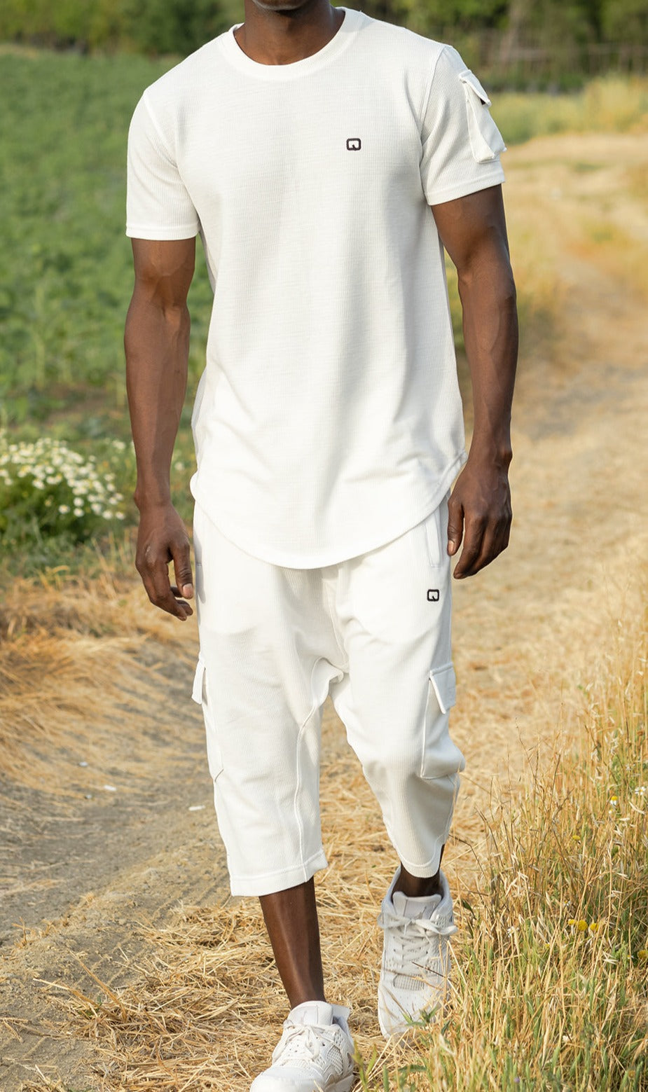 QL IGO Relaxed Cargo Shorts and T-Shirt Set in Cream MOOMENN Men Clothing Faithful Nutrition