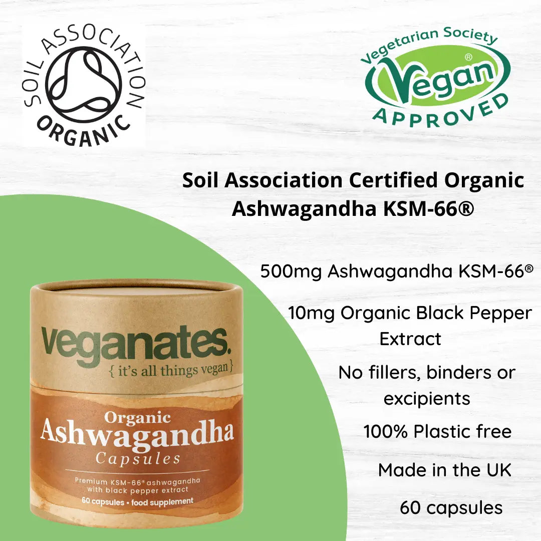 Veganates Organic Ashwagandha KSM - 66 500mg Vegan Capsules 60 Capsules - Capsules - Faithful Nutrition