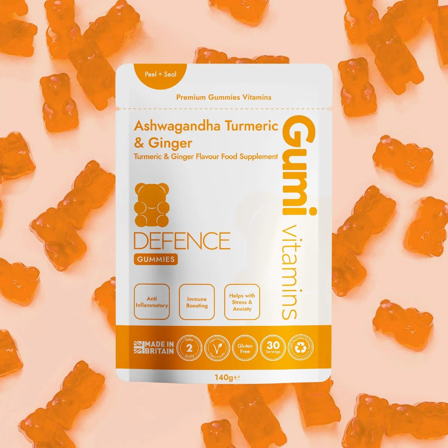 Gumi Vitamins DEFENCE Ashwagandha, Ginger & Turmeric Gummies - Gummies - Faithful Nutrition