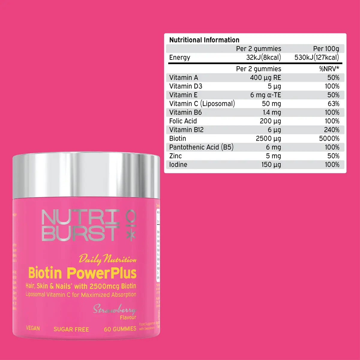 Nutriburst Biotin Power Plus 60 Gummies Strawberry - Gummies - Faithful Nutrition