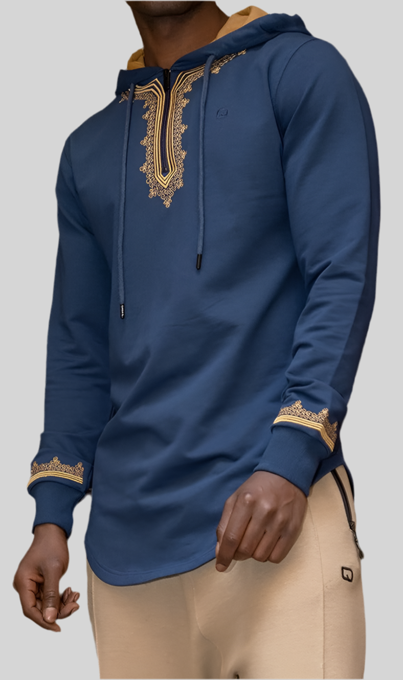 QL Longline Etniz Sweat MA in Navy Blue and Gold  MOOMENN Men Clothing  Faithful Nutrition