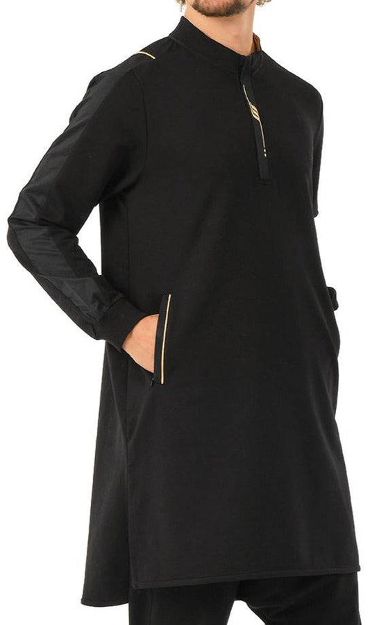 Muslim Men’s Short Jubba Kamisweat Subtil QL in Black and Gold  MOOMENN Men Clothing 2120 QC SUBTIL / Black and Gold / XXL Faithful Nutrition