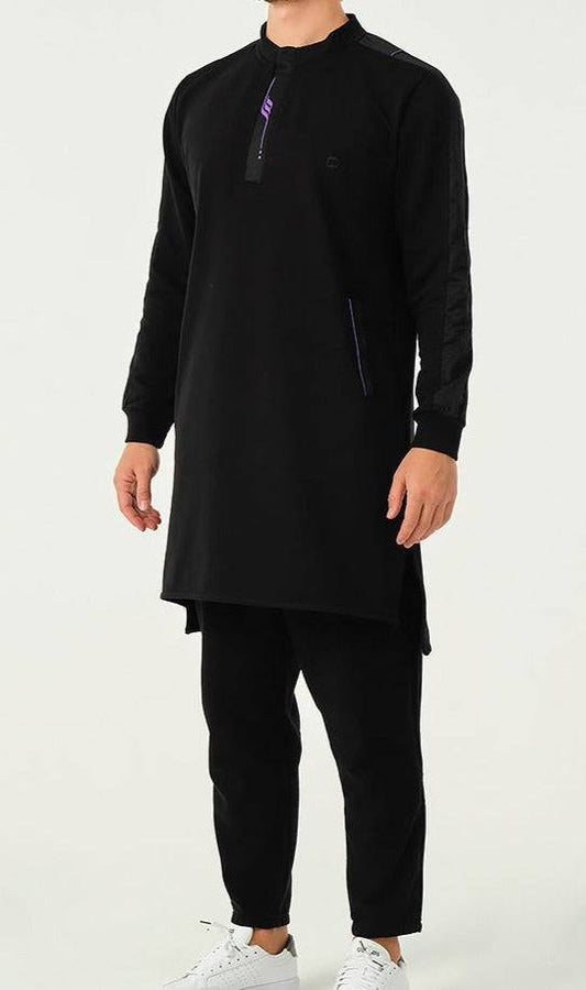 Muslim Men’s Short Jubba Kamisweat Subtil QL in Black and Violet  MOOMENN Men Clothing 2120 QC SUBTIL / Black and Violet / XXL Faithful Nutrition