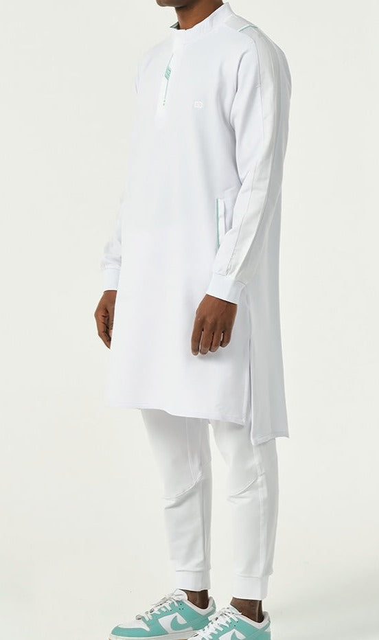 Muslim Men’s Short Jubba Kamisweat Subtil QL in White and Mint  MOOMENN Men Clothing  Faithful Nutrition
