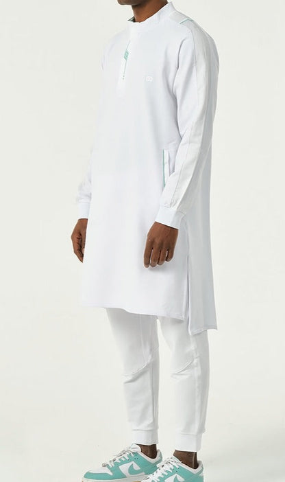 Muslim Men’s Short Jubba Kamisweat Subtil QL in White and Mint  MOOMENN Men Clothing  Faithful Nutrition