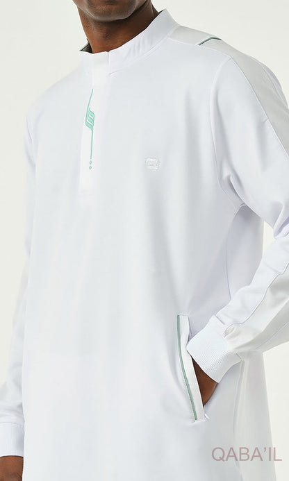 Muslim Men’s Short Jubba Kamisweat Subtil QL in White and Mint  MOOMENN Men Clothing  Faithful Nutrition