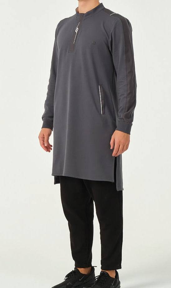 Muslim Men’s Short Jubba Kamisweat Subtil QL in Dark Grey and White  MOOMENN Men Clothing 2120 QC SUBTIL / Dark Grey and White / XXL Faithful Nutrition