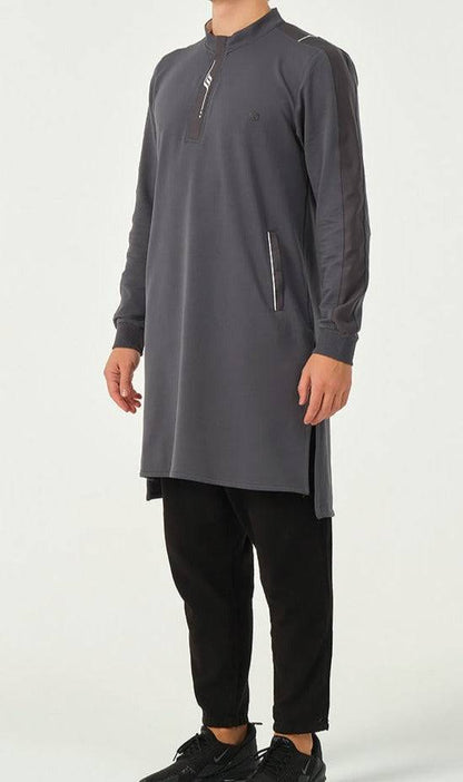 Muslim Men’s Short Jubba Kamisweat Subtil QL in Dark Grey and White  MOOMENN Men Clothing 2120 QC SUBTIL / Dark Grey and White / XXL Faithful Nutrition