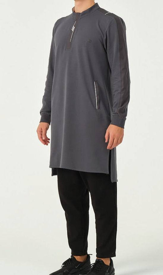 Muslim Men’s Short Jubba Kamisweat Subtil QL in Dark Grey and White  MOOMENN Men Clothing 2120 QC SUBTIL / Dark Grey and White / XXL Faithful Nutrition