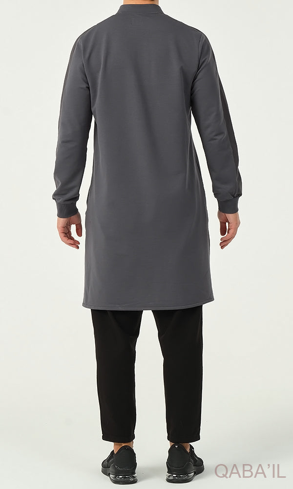 Muslim Men’s Short Jubba Kamisweat Subtil QL in Dark Grey and White  MOOMENN Men Clothing  Faithful Nutrition
