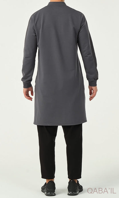 Muslim Men’s Short Jubba Kamisweat Subtil QL in Dark Grey and White  MOOMENN Men Clothing  Faithful Nutrition