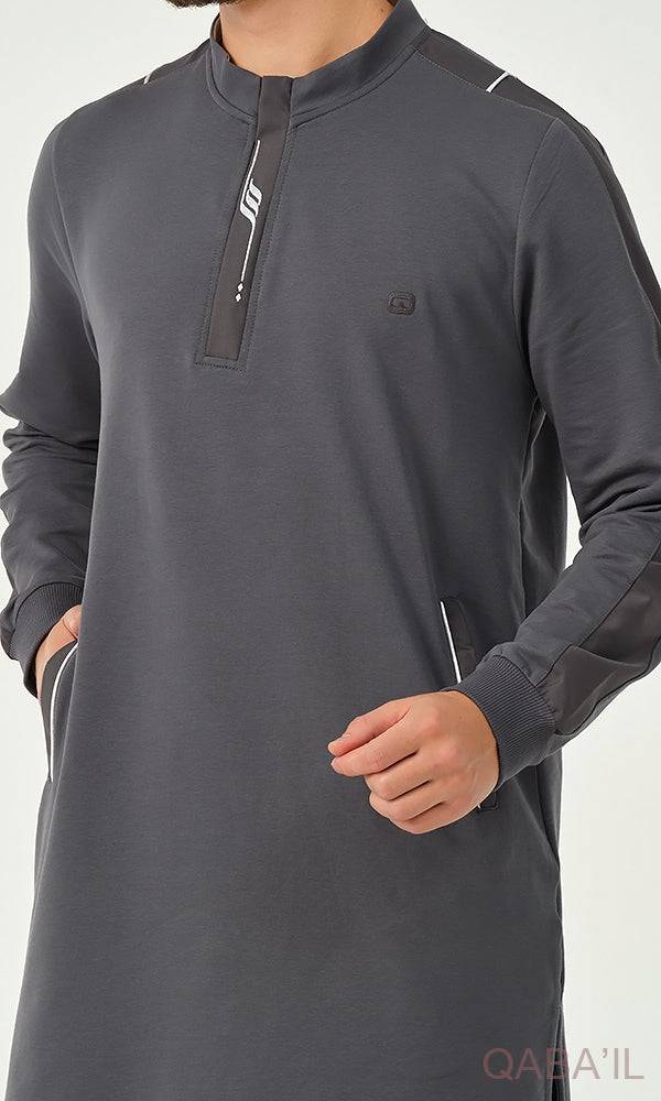 Muslim Men’s Short Jubba Kamisweat Subtil QL in Dark Grey and White  MOOMENN Men Clothing  Faithful Nutrition