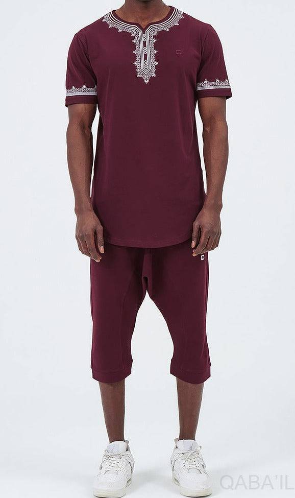 QL ETNIZ Set Relaxed Shorts and Embroidered Top in Burgundy and White  MOOMENN Men Clothing  Faithful Nutrition
