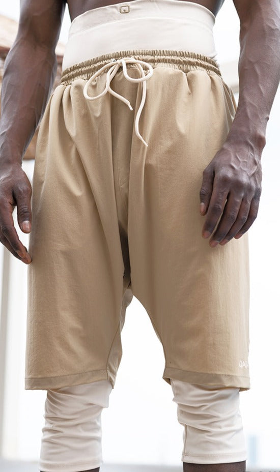QL Halal Swim Shorts in Camel and Beige  MOOMENN Men Clothing 5032 SAROUEL SWIMSHORT / Camel and Beige / XXL Faithful Nutrition