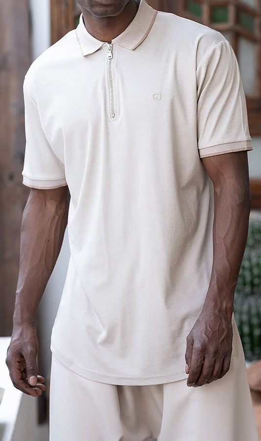 QL Relaxed Polo Zip Up in Beige  MOOMENN Men Clothing 53P POLO ZIP UP / Beige / XXL Faithful Nutrition