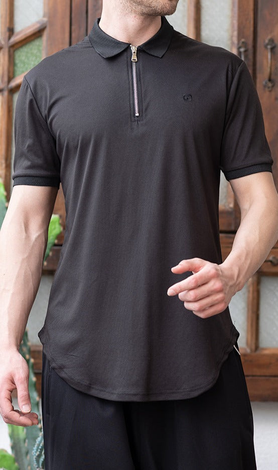 QL Relaxed Polo Zip Up in Black  MOOMENN Men Clothing 53P POLO ZIP UP / Black / XXL Faithful Nutrition