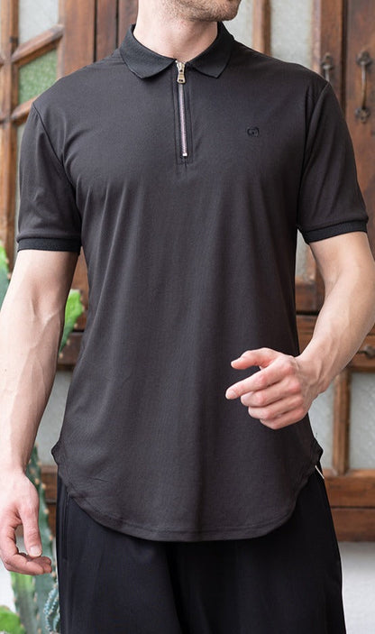 QL Relaxed Polo Zip Up in Black  MOOMENN Men Clothing 53P POLO ZIP UP / Black / XXL Faithful Nutrition