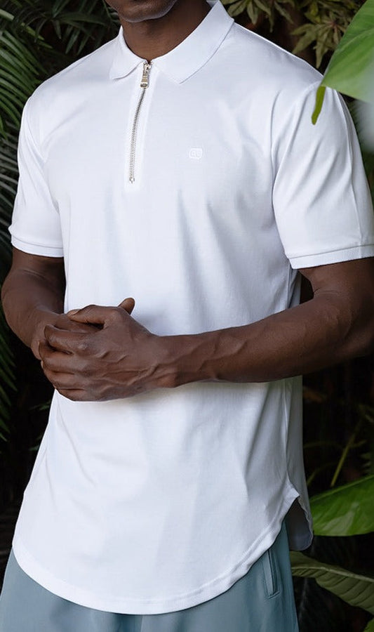 QL Relaxed Polo Zip Up in White  MOOMENN Men Clothing 53P POLO ZIP UP / White / XXL Faithful Nutrition