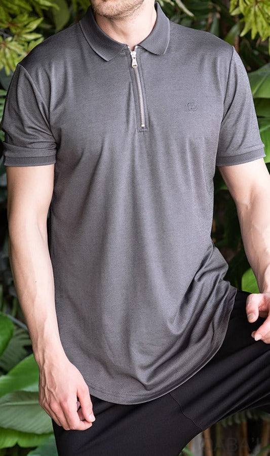QL Relaxed Polo Zip Up in Dark Grey  MOOMENN Men Clothing 53P POLO ZIP UP / Dark Grey / XXL Faithful Nutrition