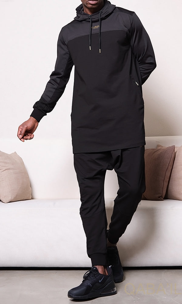 QL DELTA Kamisuit Two-tone Hooded Set in Black & Black  MOOMENN Men Clothing 3204 Ensemble QC DELTA / Black & Black / XXL Faithful Nutrition