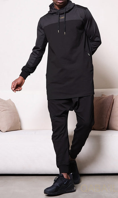 QL DELTA Kamisuit Two-tone Hooded Set in Black & Black  MOOMENN Men Clothing 3204 Ensemble QC DELTA / Black & Black / XXL Faithful Nutrition