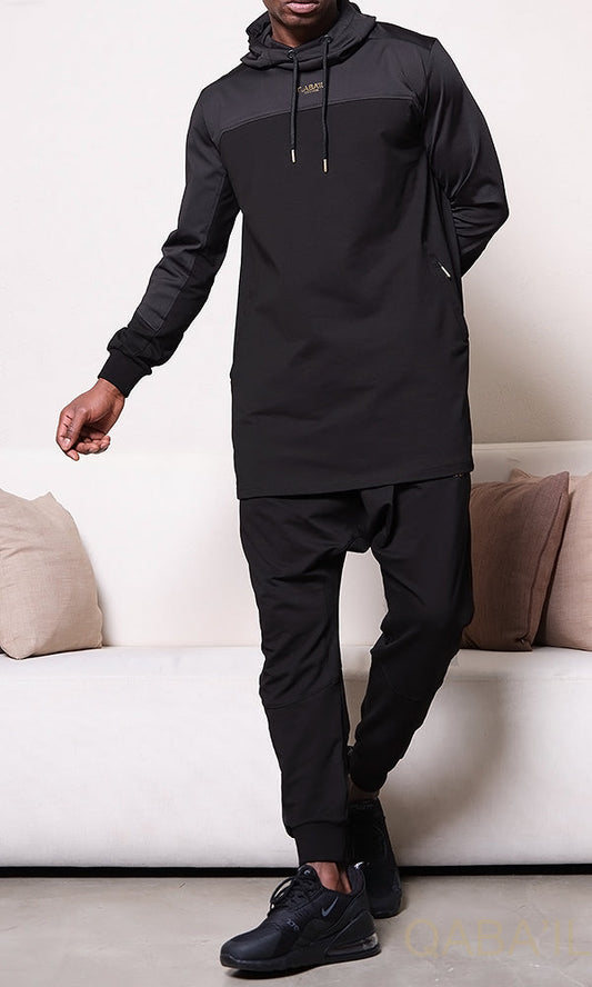 QL DELTA Kamisuit Two-tone Hooded Set in Black & Black  MOOMENN Men Clothing 3204 Ensemble QC DELTA / Black & Black / XXL Faithful Nutrition