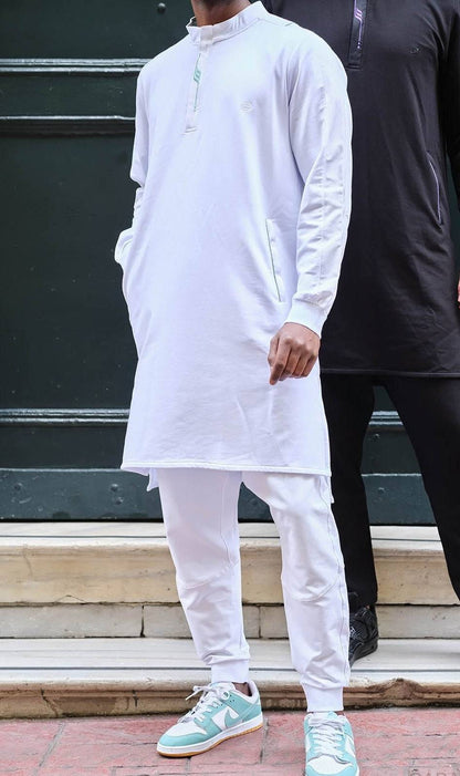 Muslim Men’s Short Jubba Kamisweat Subtil QL in White and Mint  MOOMENN Men Clothing  Faithful Nutrition