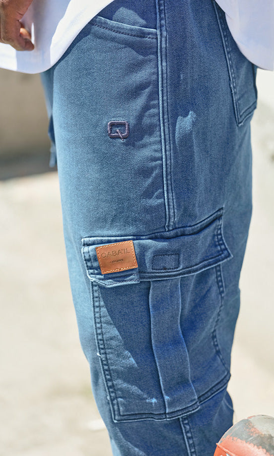 QL Pantacourt Cargo Jeans in Light Blue  MOOMENN Men Clothing  Faithful Nutrition