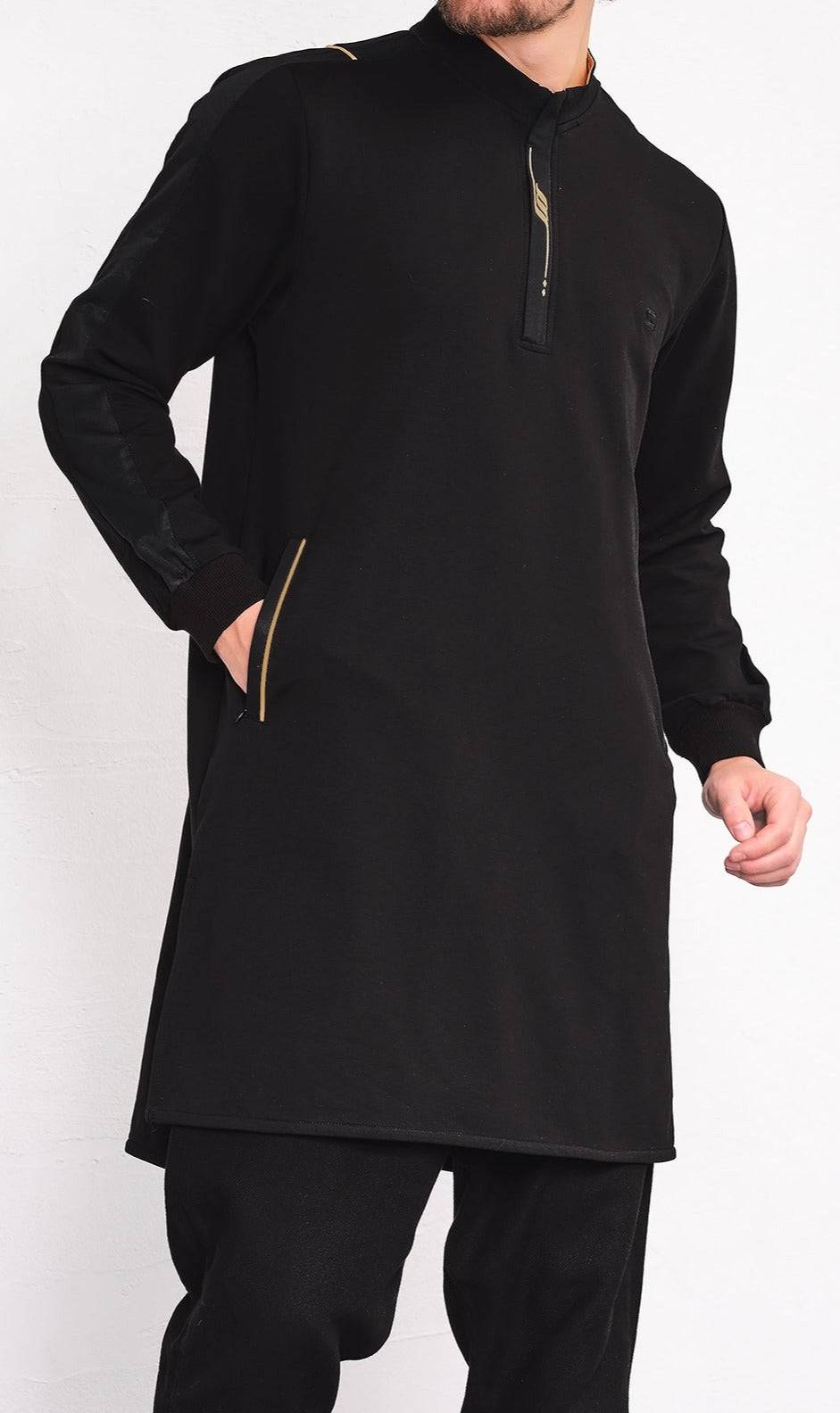 Muslim Men’s Short Jubba Kamisweat Subtil QL in Black and Gold  MOOMENN Men Clothing  Faithful Nutrition