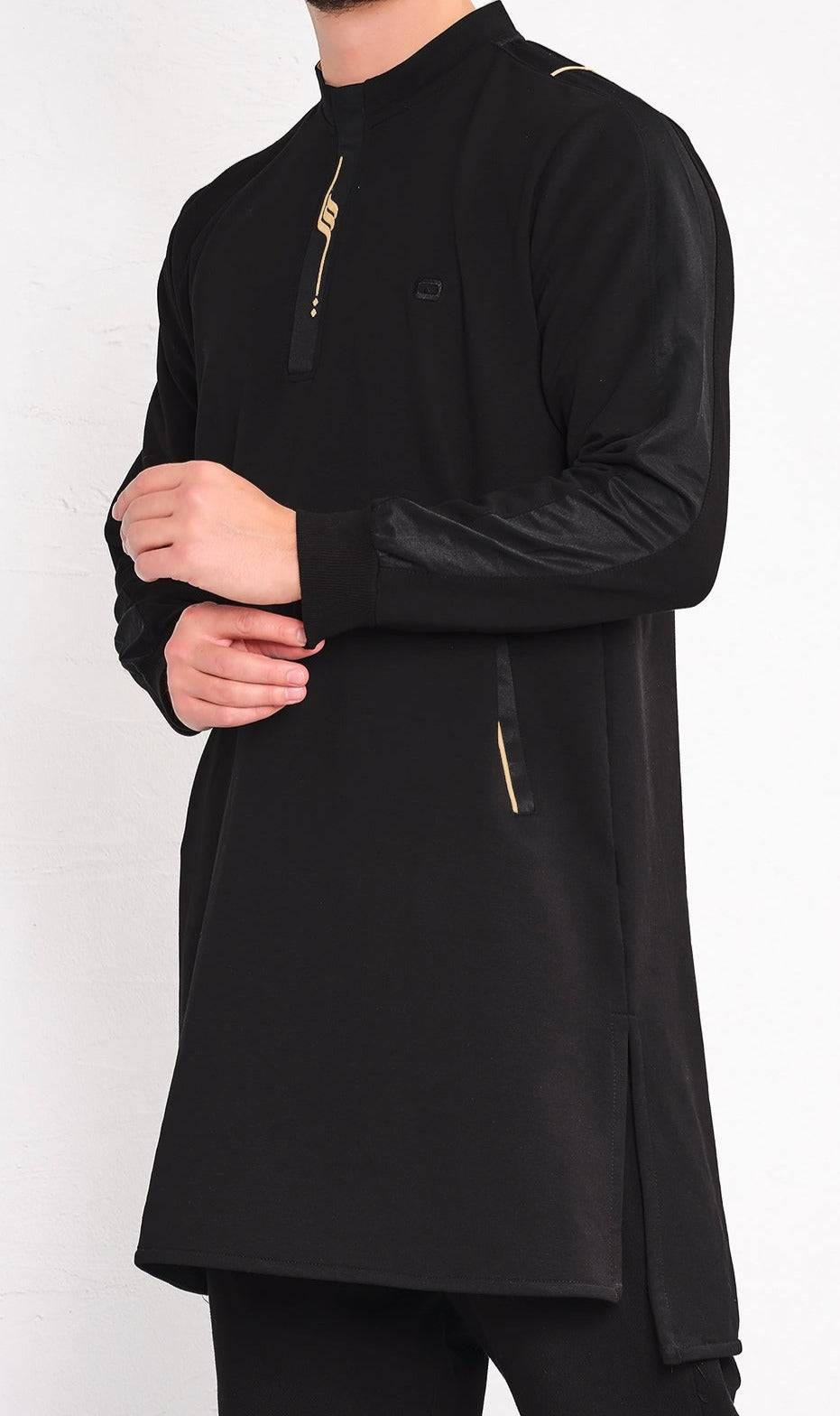 Muslim Men’s Short Jubba Kamisweat Subtil QL in Black and Gold  MOOMENN Men Clothing  Faithful Nutrition
