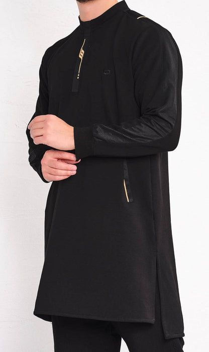 Muslim Men’s Short Jubba Kamisweat Subtil QL in Black and Gold  MOOMENN Men Clothing  Faithful Nutrition
