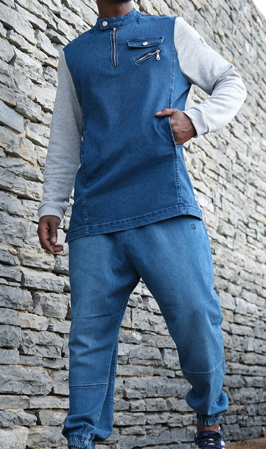 QL K2 Hybrid Denim Sweat in Ocean Blue  MOOMENN Men Clothing 1304 HAUT BI-MATIERE K2 / Ocean Blue / XXL Faithful Nutrition