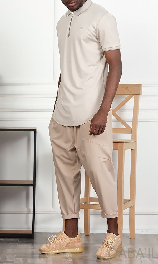 QL Relaxed Polo Zip Up in Beige  MOOMENN Men Clothing  Faithful Nutrition