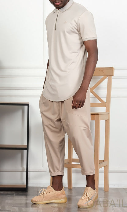 QL Relaxed Polo Zip Up in Beige  MOOMENN Men Clothing  Faithful Nutrition