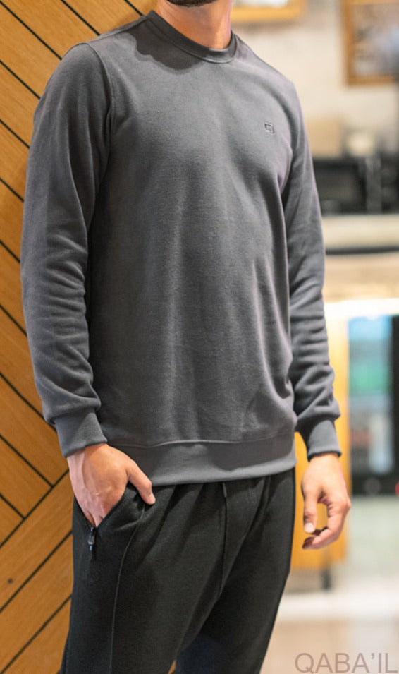 QL Round Collar Longline Sweatshirt in Dark Grey  MOOMENN Men Clothing  Faithful Nutrition