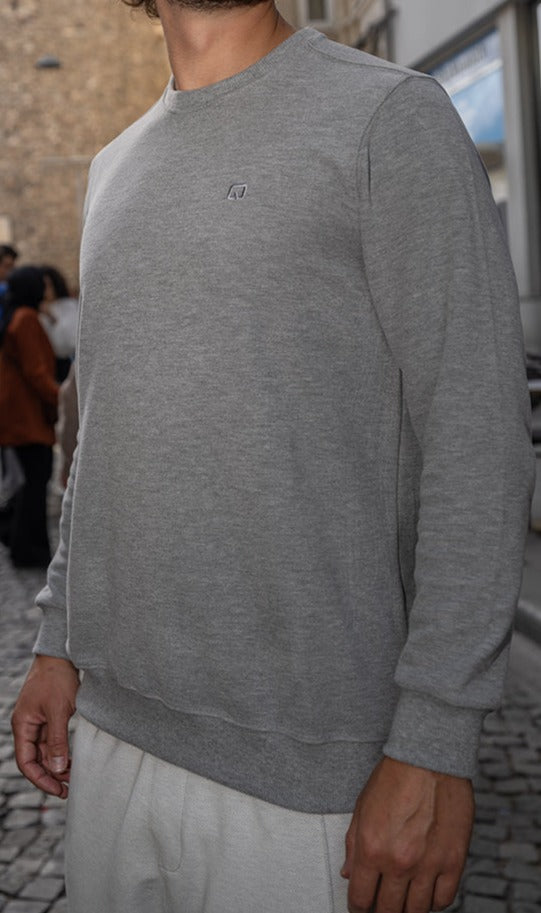 QL Round Collar Longline Sweatshirt in Grey  MOOMENN Men Clothing 3252 PULL COLL ROND / Grey / XXL Faithful Nutrition