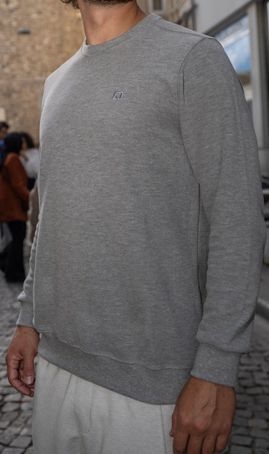QL Round Collar Longline Sweatshirt in Grey  MOOMENN Men Clothing 3252 PULL COLL ROND / Grey / XXL Faithful Nutrition