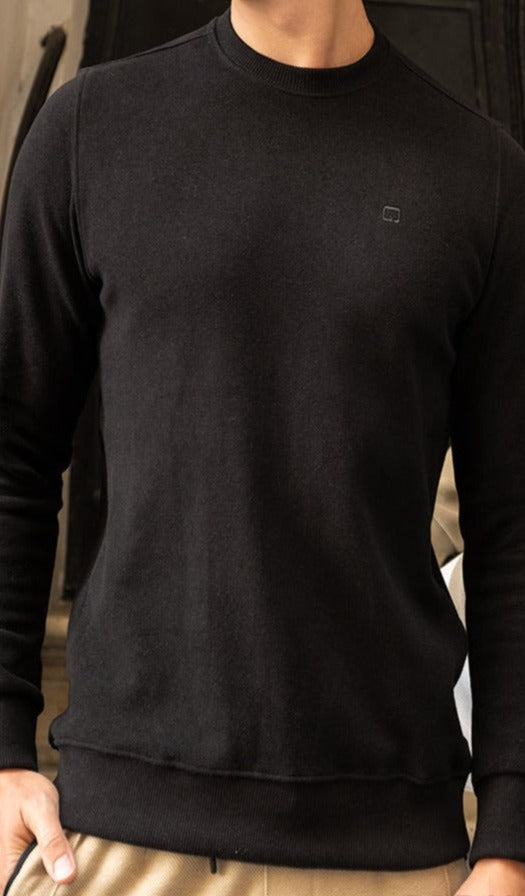 QL Round Collar Longline Sweatshirt in Black  MOOMENN Men Clothing 3252 PULL COLL ROND / Black / XXL Faithful Nutrition