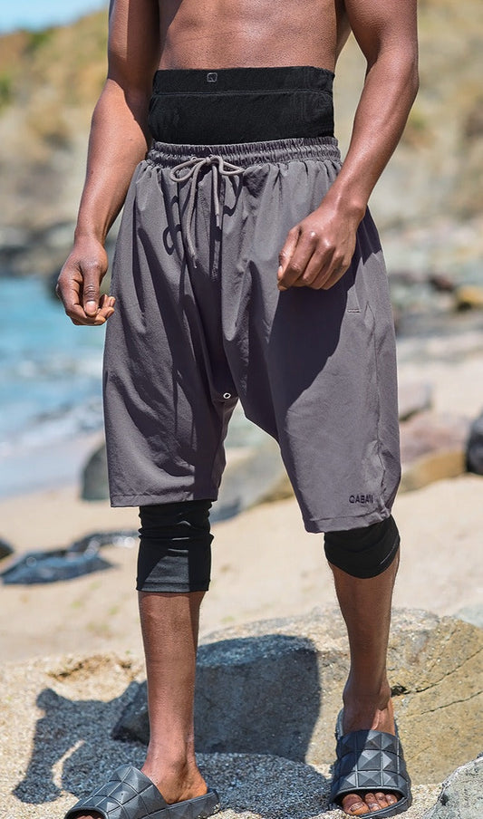 QL Halal Swim Shorts in Dark Grey and Black  MOOMENN Men Clothing 5032 SAROUEL SWIMSHORT / Grey and Black / XXL Faithful Nutrition