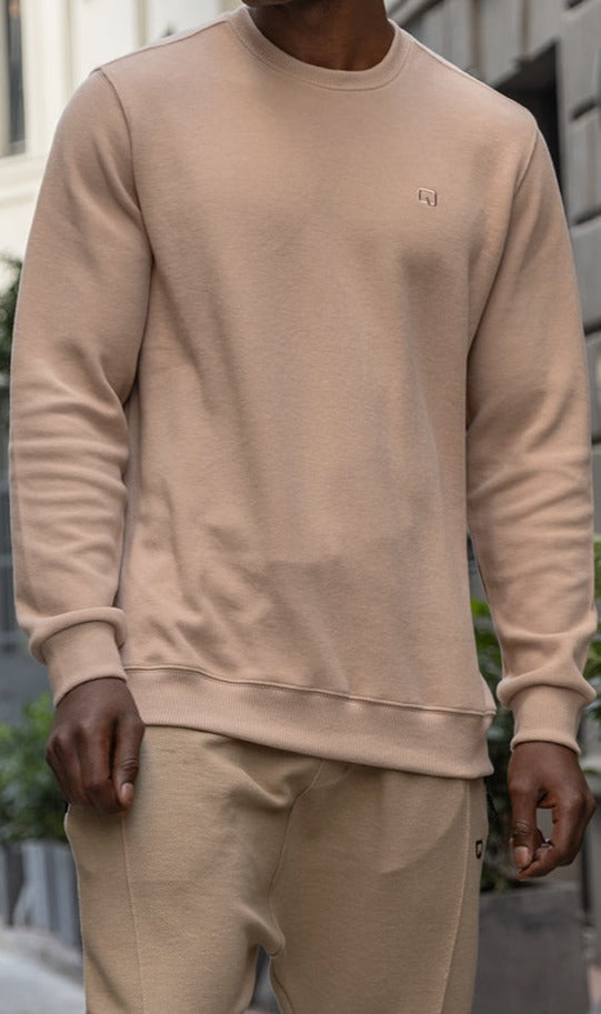 QL Round Collar Longline Sweatshirt in Beige  MOOMENN Men Clothing  Faithful Nutrition
