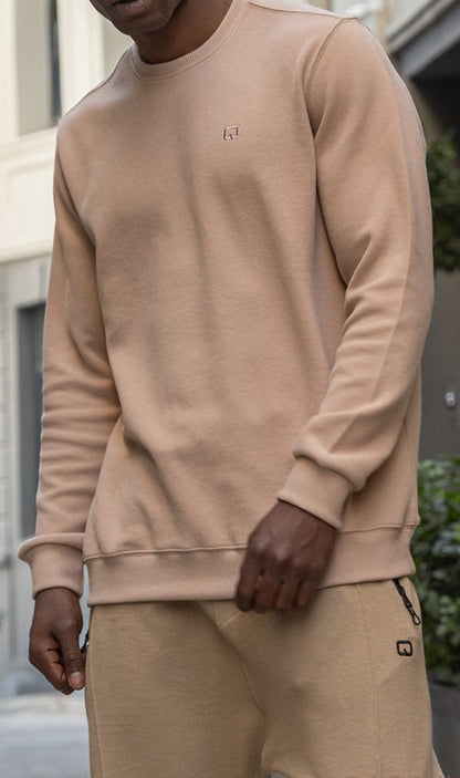 QL Round Collar Longline Sweatshirt in Beige  MOOMENN Men Clothing 3252 PULL COLL ROND / Beige / XXL Faithful Nutrition