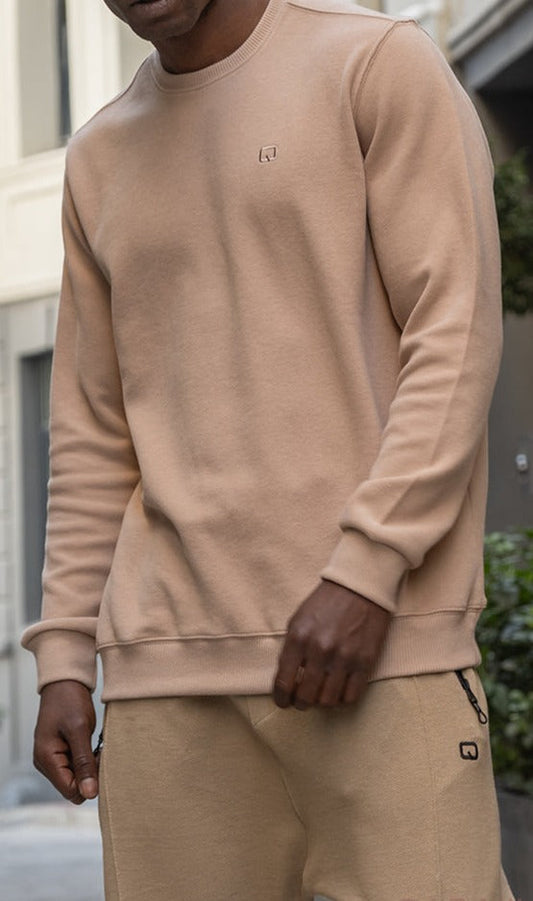 QL Round Collar Longline Sweatshirt in Beige  MOOMENN Men Clothing 3252 PULL COLL ROND / Beige / XXL Faithful Nutrition