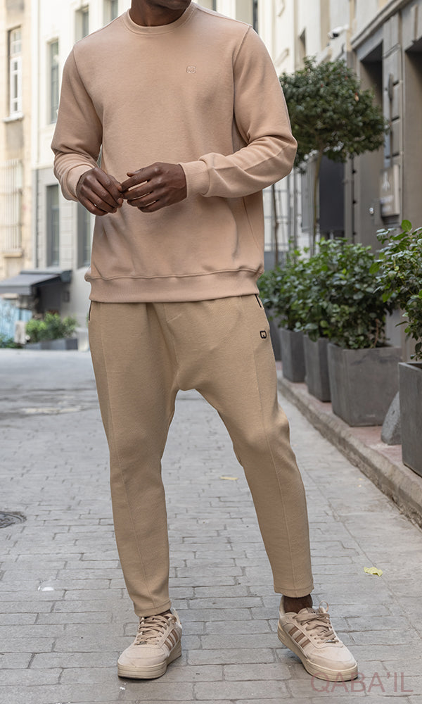 QL Round Collar Longline Sweatshirt in Beige  MOOMENN Men Clothing  Faithful Nutrition