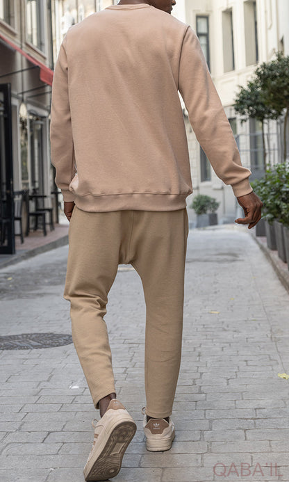QL Round Collar Longline Sweatshirt in Beige  MOOMENN Men Clothing  Faithful Nutrition