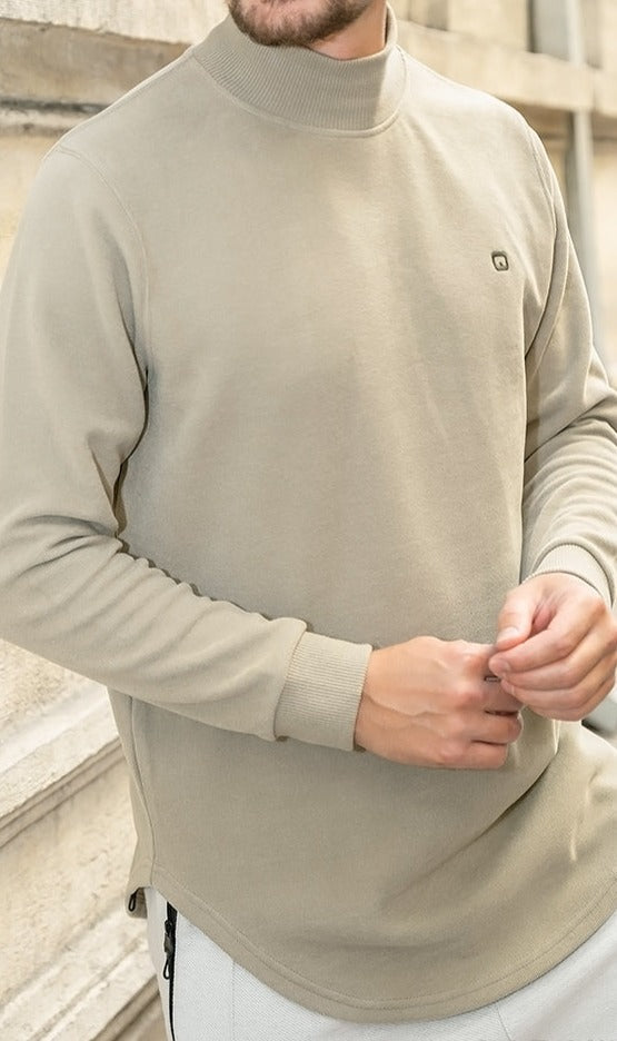 QL Longline High Collar Sweatshirt in Light Khaki  MOOMENN Men Clothing  Faithful Nutrition