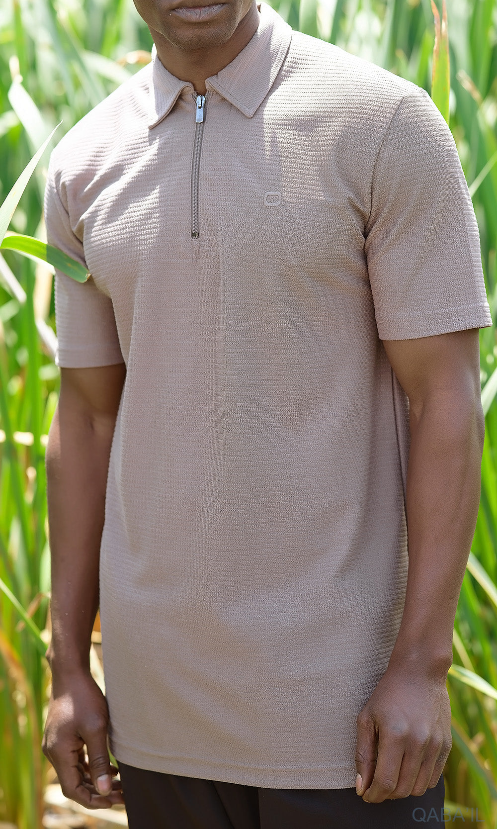 QL Relaxed Polo Zip Up S24 in Camel  MOOMENN Men Clothing  Faithful Nutrition
