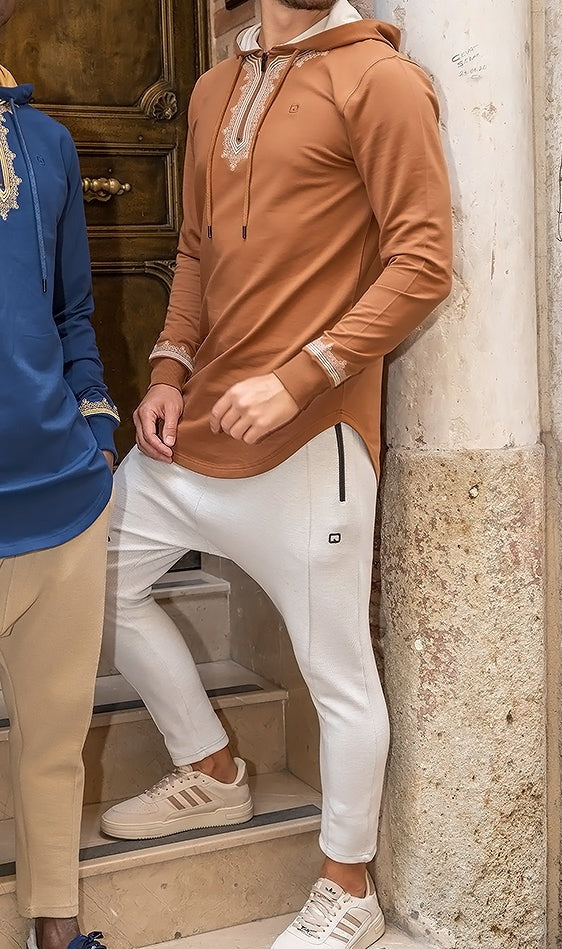 QL Longline Etniz Sweat MA in Brown and Beige  MOOMENN Men Clothing  Faithful Nutrition