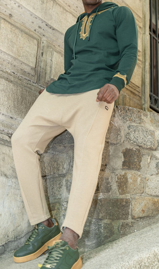 QL Longline Etniz Sweat MA in Emerald Green and Gold  MOOMENN Men Clothing  Faithful Nutrition