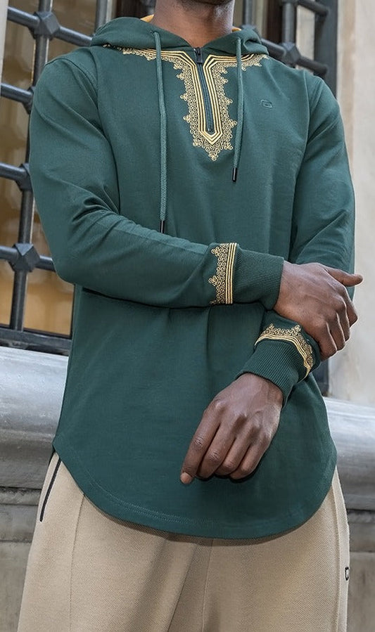 QL Longline Etniz Sweat MA in Emerald Green and Gold  MOOMENN Men Clothing 8001 SWEAT ETNIZ MA / Emerald Green and Gold / XXL Faithful Nutrition