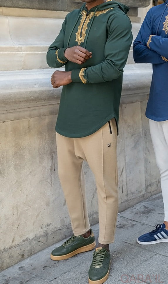 QL Longline Etniz Sweat MA in Emerald Green and Gold  MOOMENN Men Clothing  Faithful Nutrition